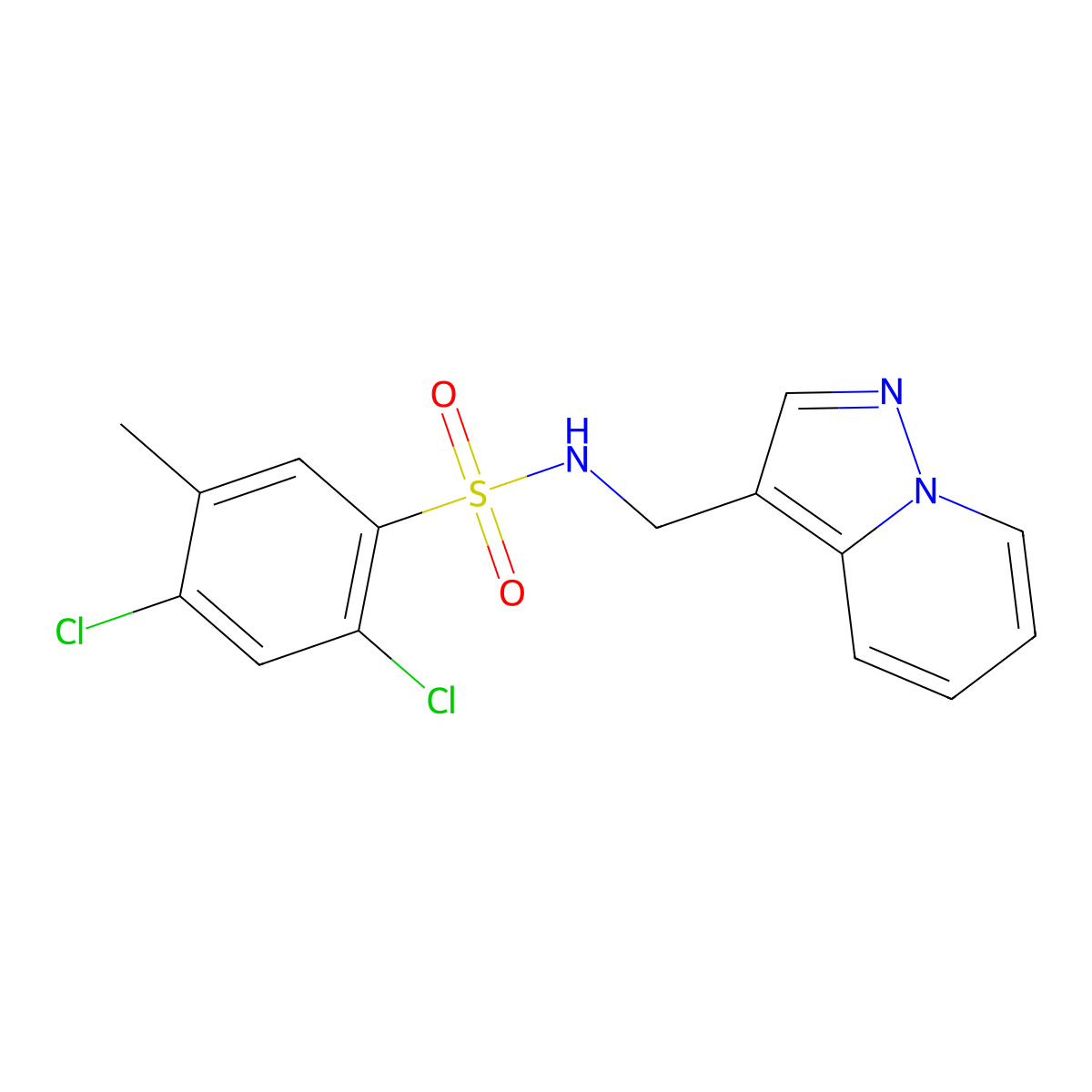 2,4-dichloro-5-methyl-N-(pyrazolo[1,5-a]pyridin-3-ylmethyl)benzenesulfonamide molecular structure, CAS 1396803-11-4