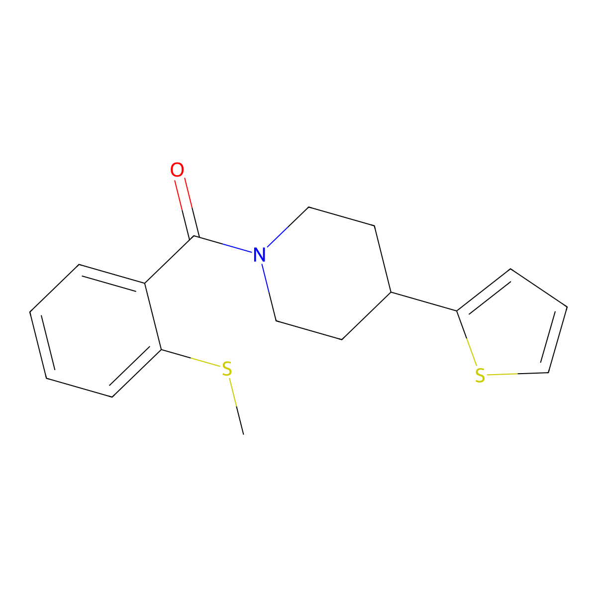 (2-(Methylthio)phenyl)(4-(thiophen-2-yl)piperidin-1-yl)methanone molecular structure, CAS 1396803-18-1