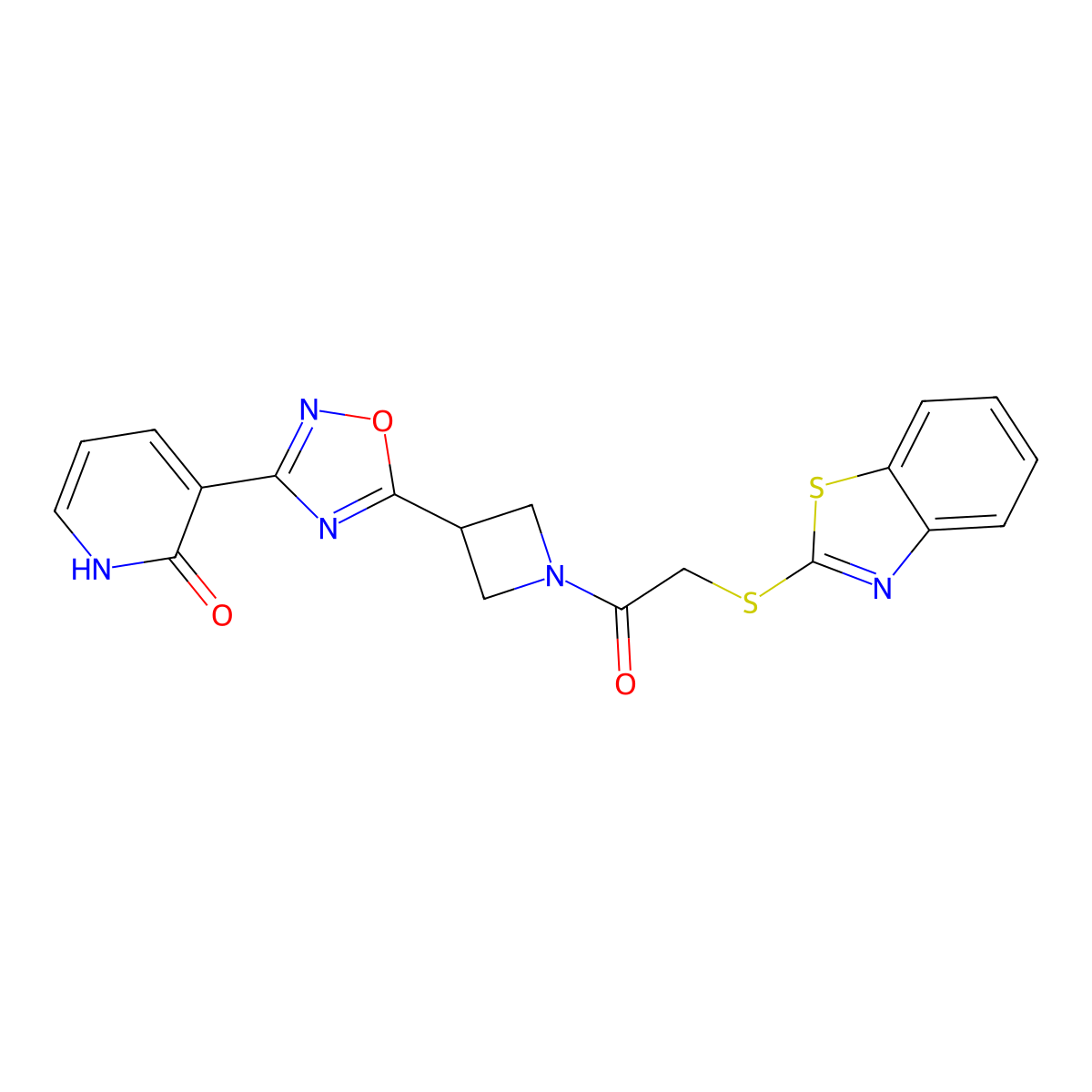 3-(5-(1-(2-(benzo[d]thiazol-2-ylthio)acetyl)azetidin-3-yl)-1,2,4-oxadiazol-3-yl)pyridin-2(1H)-one molecular structure, CAS 1396803-21-6
