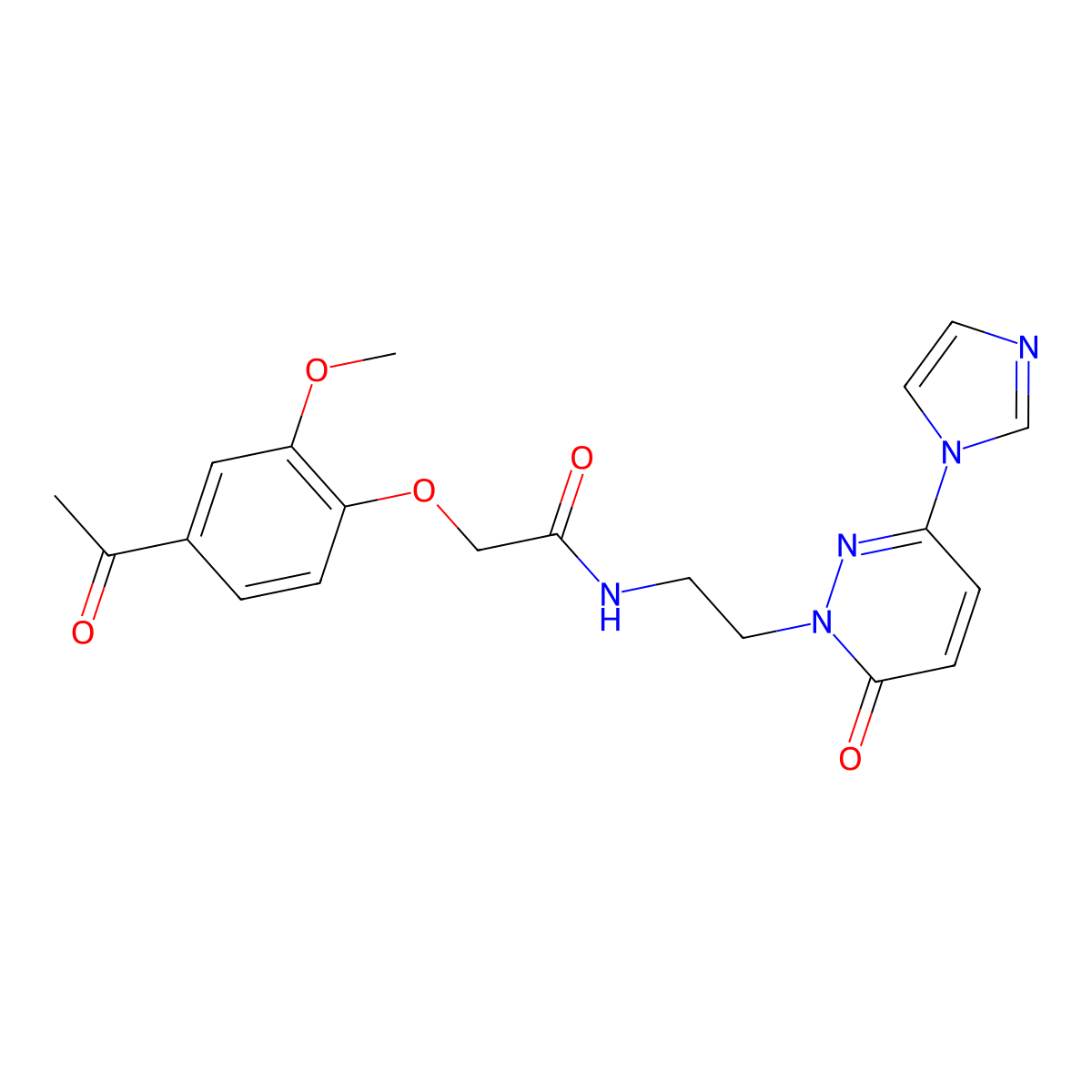 N-(2-(3-(1H-imidazol-1-yl)-6-oxopyridazin-1(6H)-yl)ethyl)-2-(4-acetyl-2-methoxyphenoxy)acetamide molecular structure, CAS 1396803-24-9