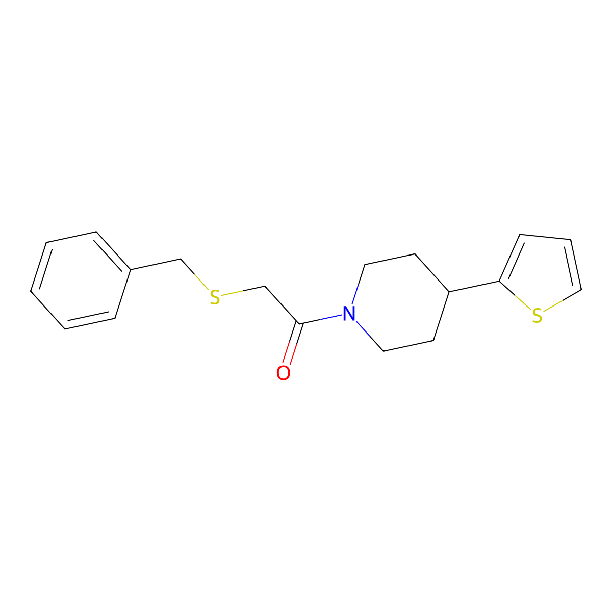 2-(Benzylthio)-1-(4-(thiophen-2-yl)piperidin-1-yl)ethanone molecular structure, CAS 1396803-28-3