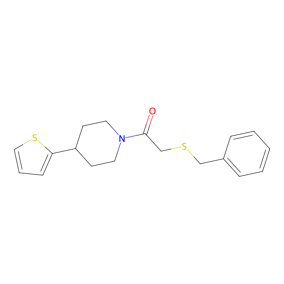 2-(Benzylthio)-1-(4-(thiophen-2-yl)piperidin-1-yl)ethanone molecular structure, CAS 1396803-28-3