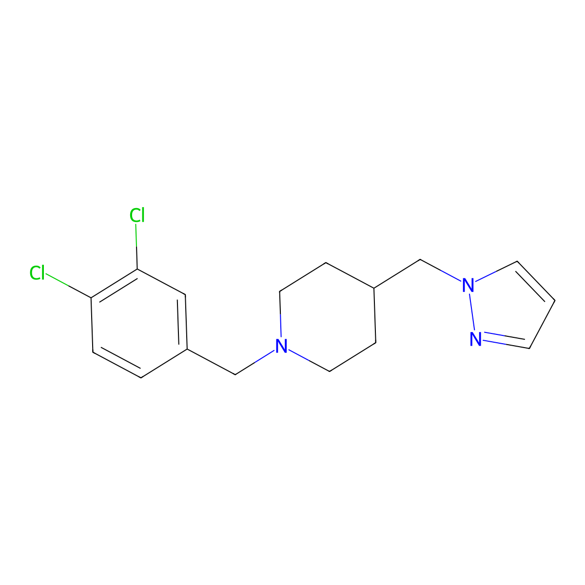 4-((1H-pyrazol-1-yl)methyl)-1-(3,4-dichlorobenzyl)piperidine molecular structure, CAS 1396803-32-9