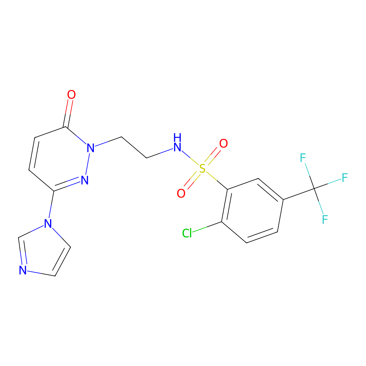 N-(2-(3-(1H-imidazol-1-yl)-6-oxopyridazin-1(6H)-yl)ethyl)-2-chloro-5-(trifluoromethyl)benzenesulfonamide molecular structure, CAS 1396803-43-2