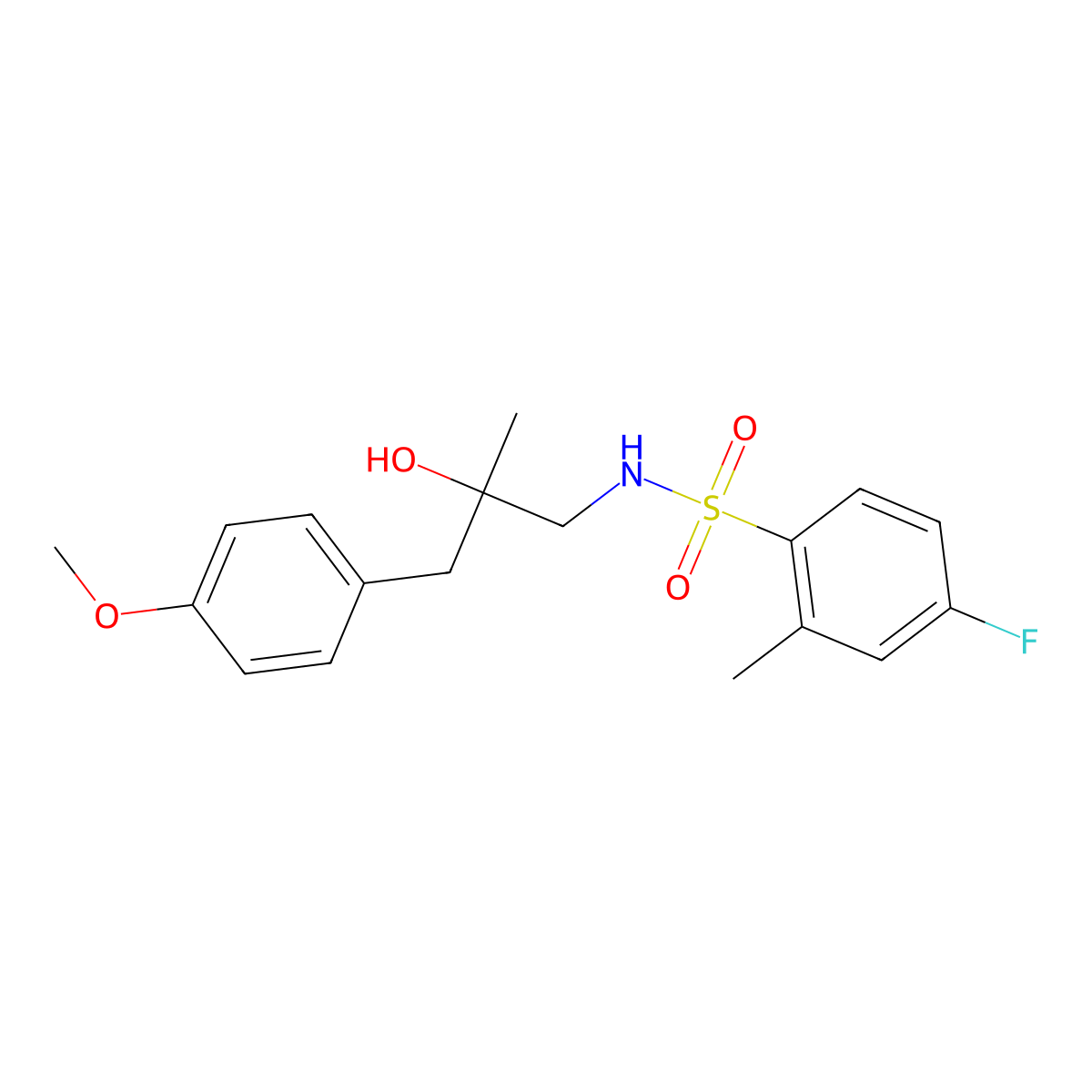 4-fluoro-N-(2-hydroxy-3-(4-methoxyphenyl)-2-methylpropyl)-2-methylbenzenesulfonamide molecular structure, CAS 1396805-22-3