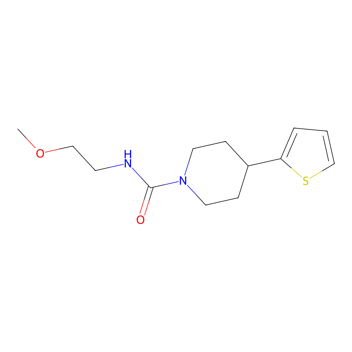 N-(2-methoxyethyl)-4-(thiophen-2-yl)piperidine-1-carboxamide molecular structure, CAS 1396805-29-0