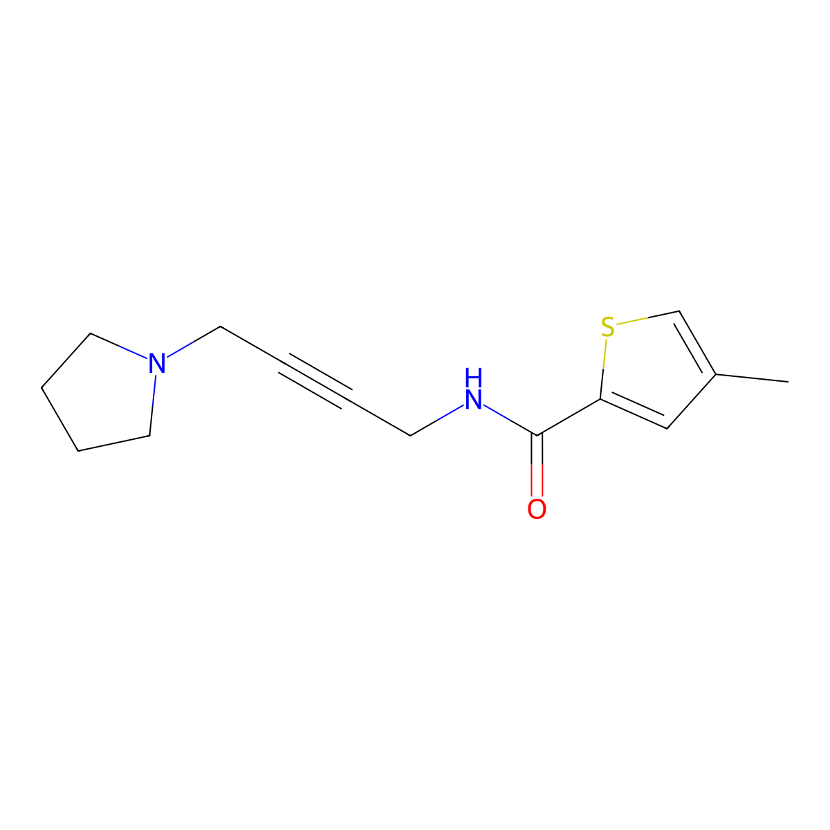 4-methyl-N-(4-(pyrrolidin-1-yl)but-2-yn-1-yl)thiophene-2-carboxamide molecular structure, CAS 1396805-32-5