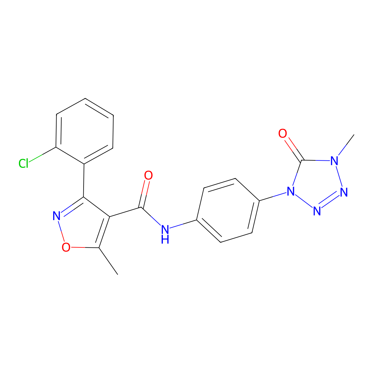 3-(2-chlorophenyl)-5-methyl-N-(4-(4-methyl-5-oxo-4,5-dihydro-1H-tetrazol-1-yl)phenyl)isoxazole-4-carboxamide molecular structure, CAS 1396805-34-7