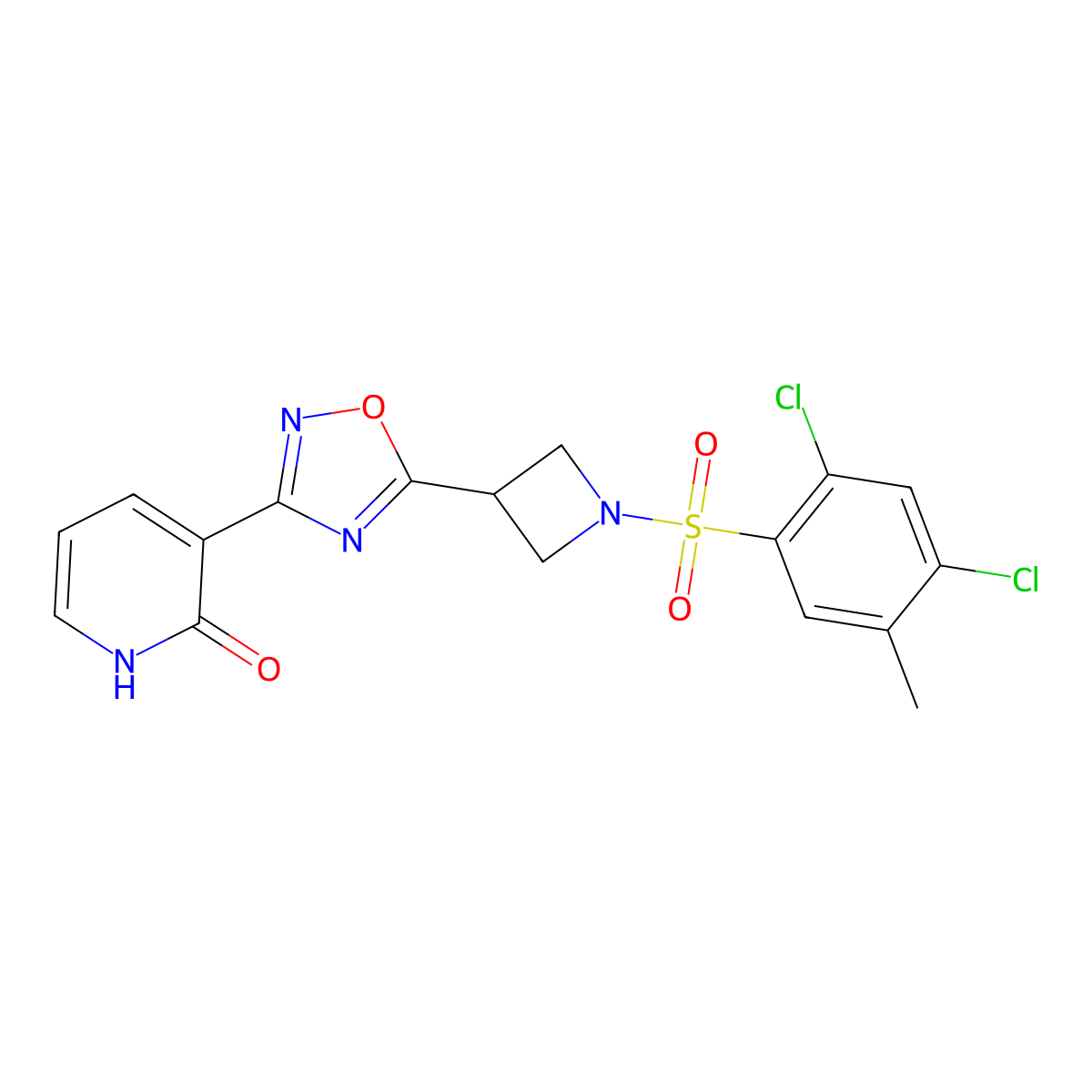 3-(5-(1-((2,4-dichloro-5-methylphenyl)sulfonyl)azetidin-3-yl)-1,2,4-oxadiazol-3-yl)pyridin-2(1H)-one molecular structure, CAS 1396805-35-8