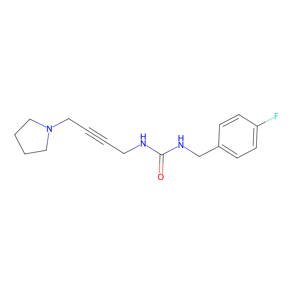 1-(4-Fluorobenzyl)-3-(4-(pyrrolidin-1-yl)but-2-yn-1-yl)urea molecular structure, CAS 1396805-37-0