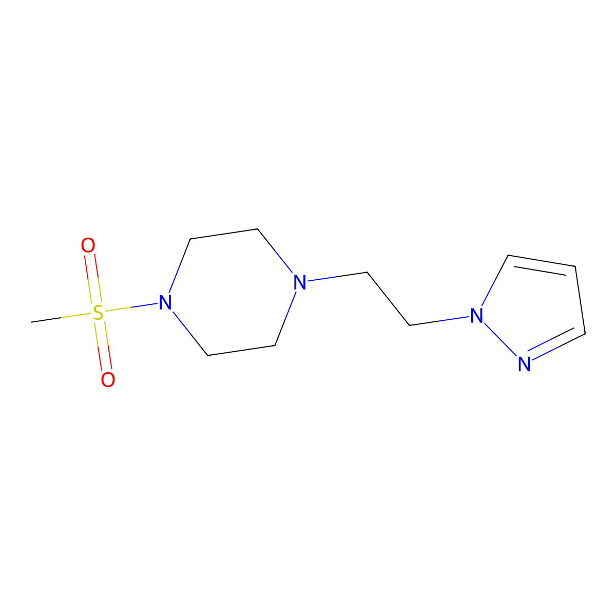 1-methanesulfonyl-4-[2-(1H-pyrazol-1-yl)ethyl]piperazine molecular structure, CAS 1396805-38-1