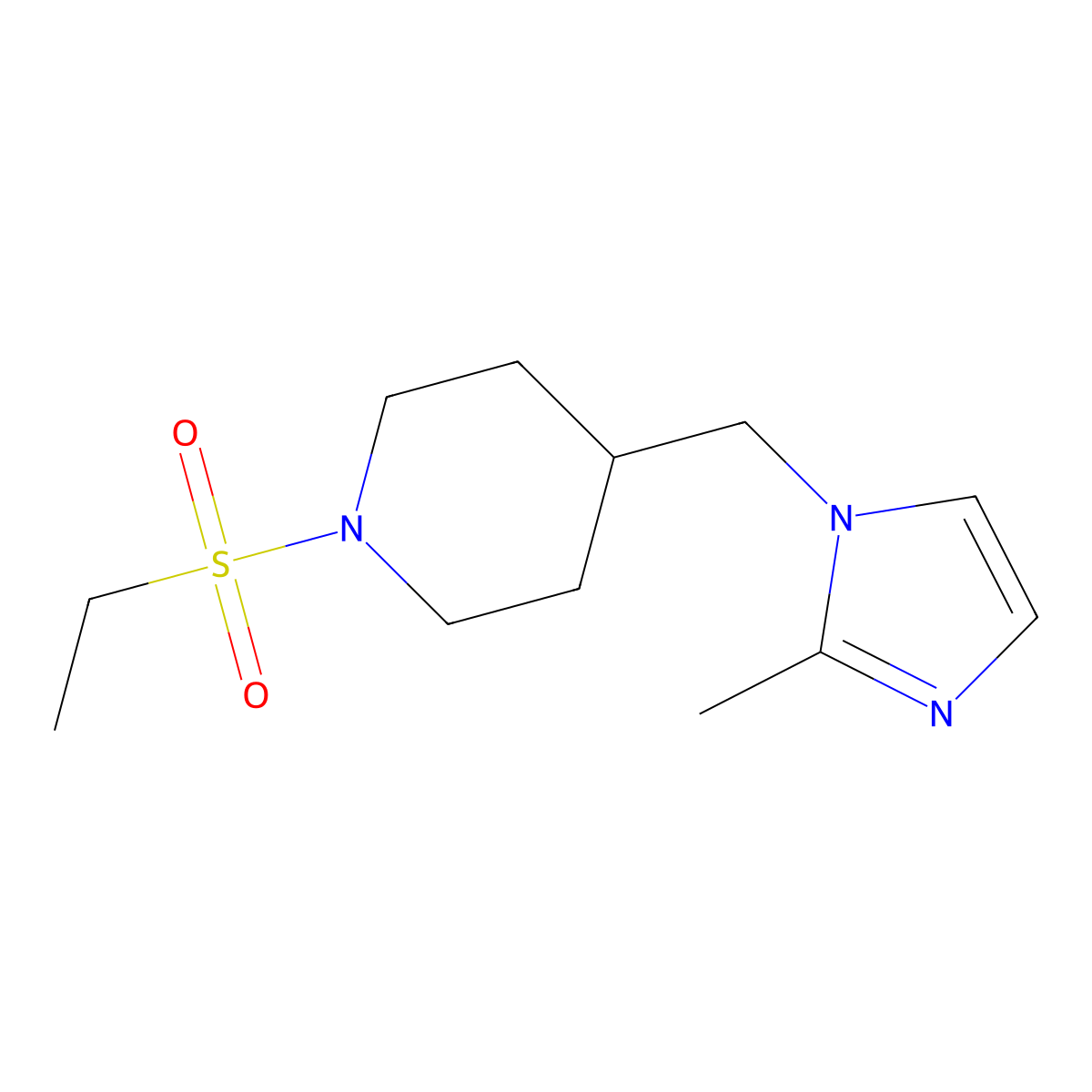 1-(ethylsulfonyl)-4-((2-methyl-1H-imidazol-1-yl)methyl)piperidine molecular structure, CAS 1396805-42-7