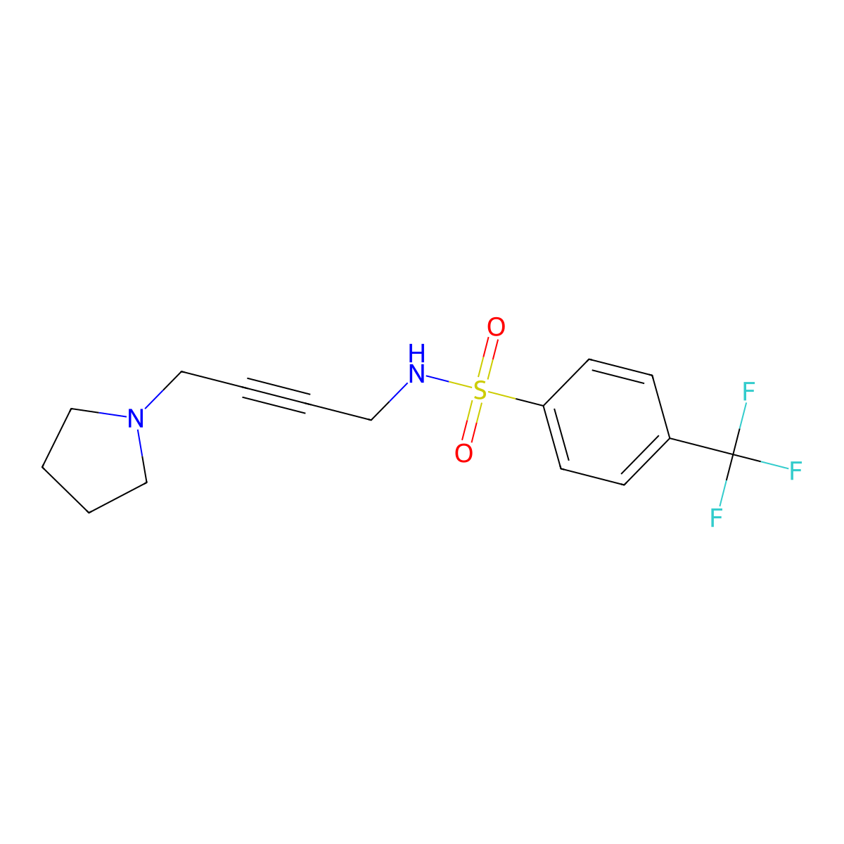 N-(4-(pyrrolidin-1-yl)but-2-yn-1-yl)-4-(trifluoromethyl)benzenesulfonamide molecular structure, CAS 1396805-46-1