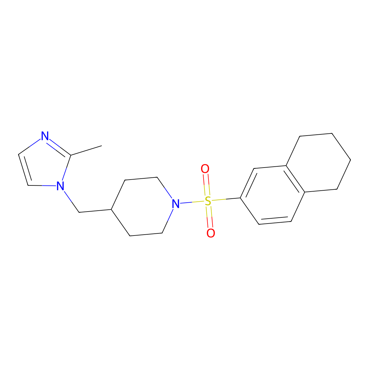 4-((2-methyl-1H-imidazol-1-yl)methyl)-1-((5,6,7,8-tetrahydronaphthalen-2-yl)sulfonyl)piperidine molecular structure, CAS 1396805-48-3