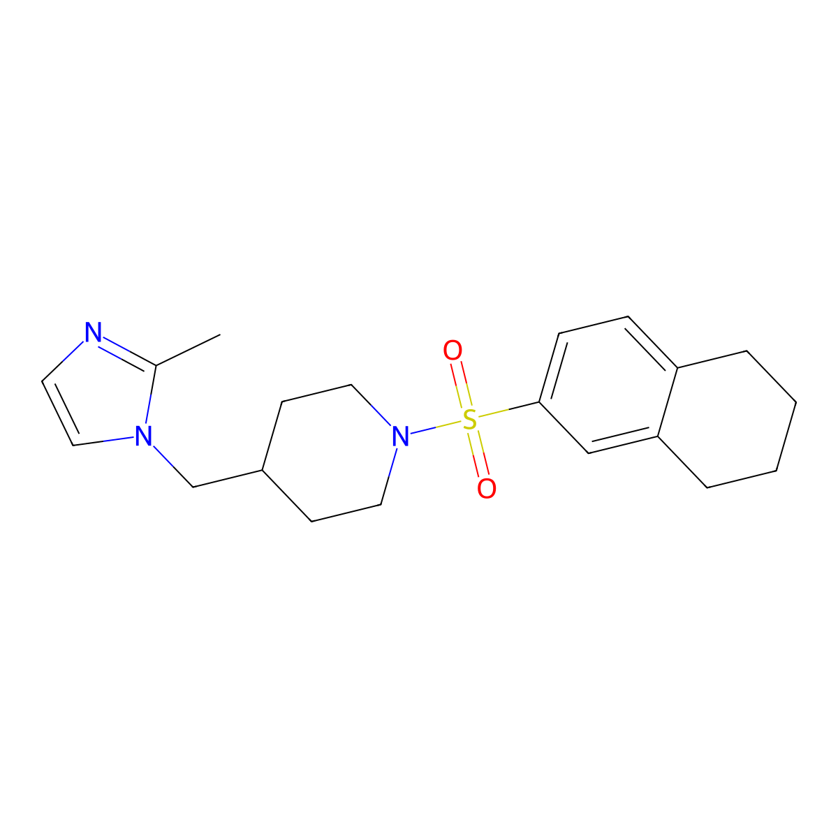 4-((2-methyl-1H-imidazol-1-yl)methyl)-1-((5,6,7,8-tetrahydronaphthalen-2-yl)sulfonyl)piperidine molecular structure, CAS 1396805-48-3