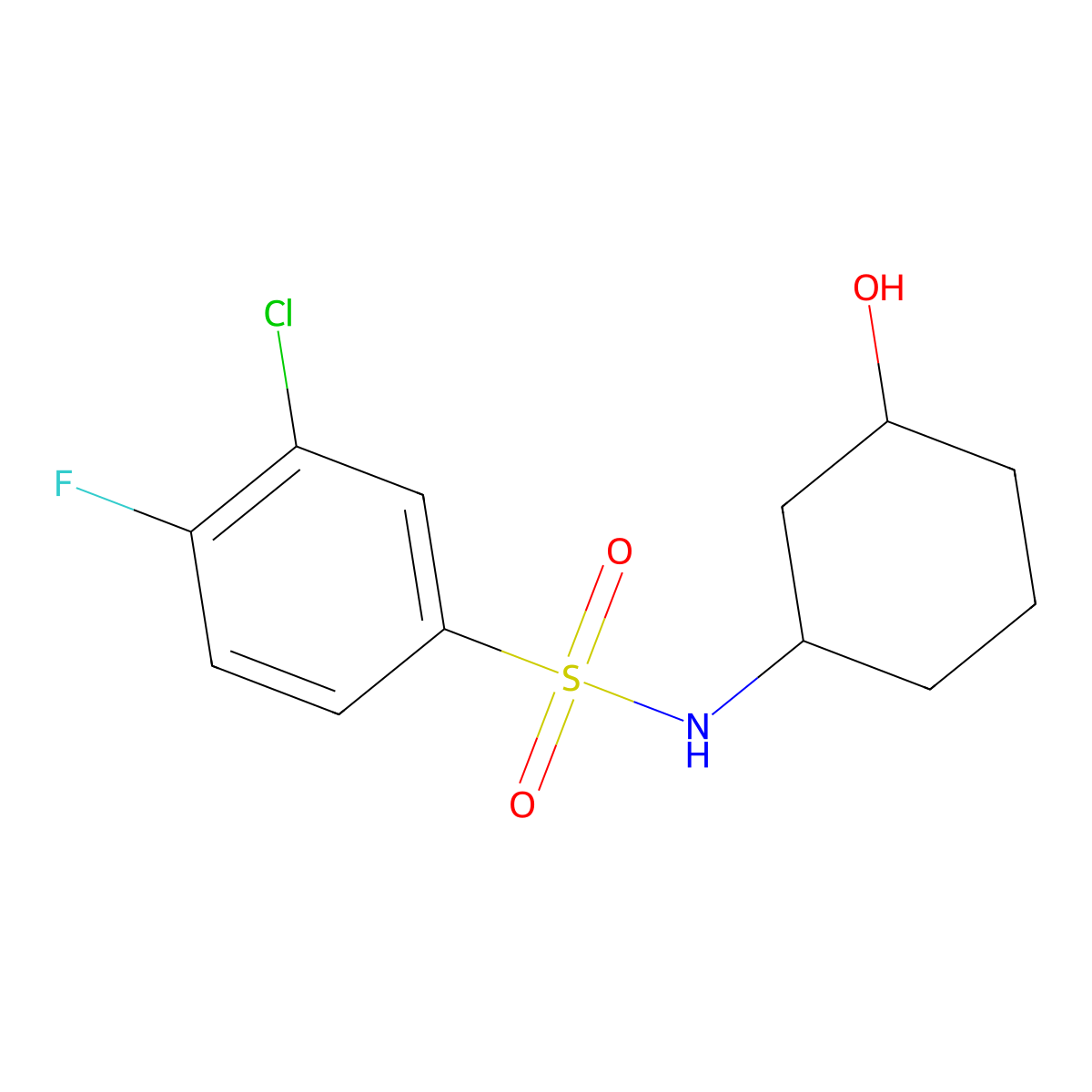 3-chloro-4-fluoro-N-(3-hydroxycyclohexyl)benzenesulfonamide molecular structure, CAS 1396805-51-8