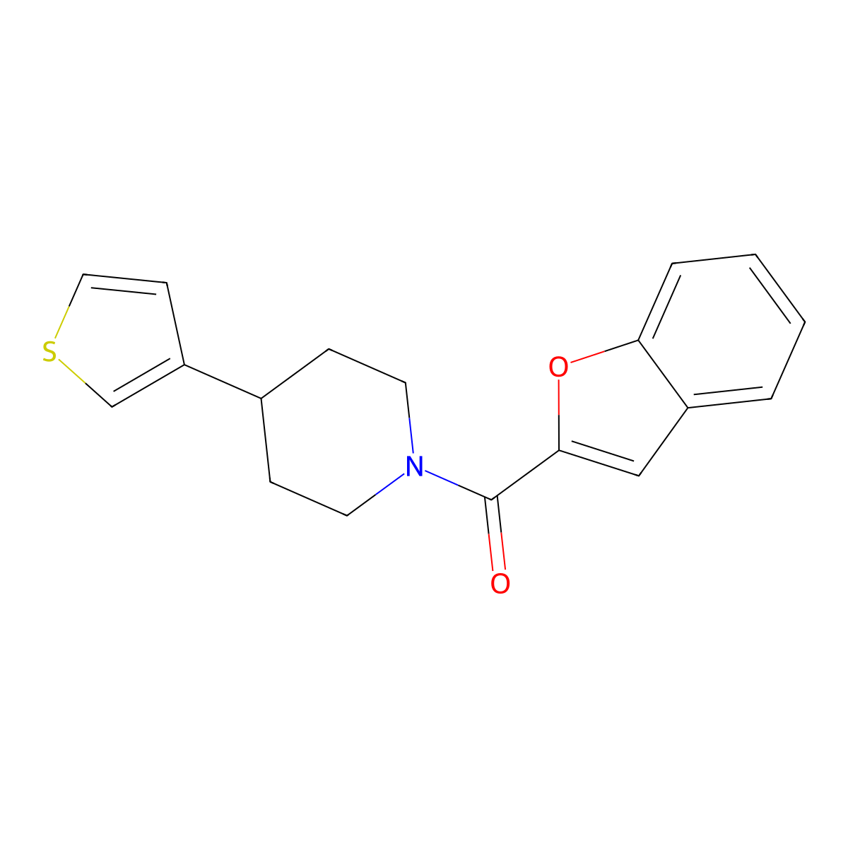 Benzofuran-2-yl(4-(thiophen-3-yl)piperidin-1-yl)methanone molecular structure, CAS 1396805-52-9