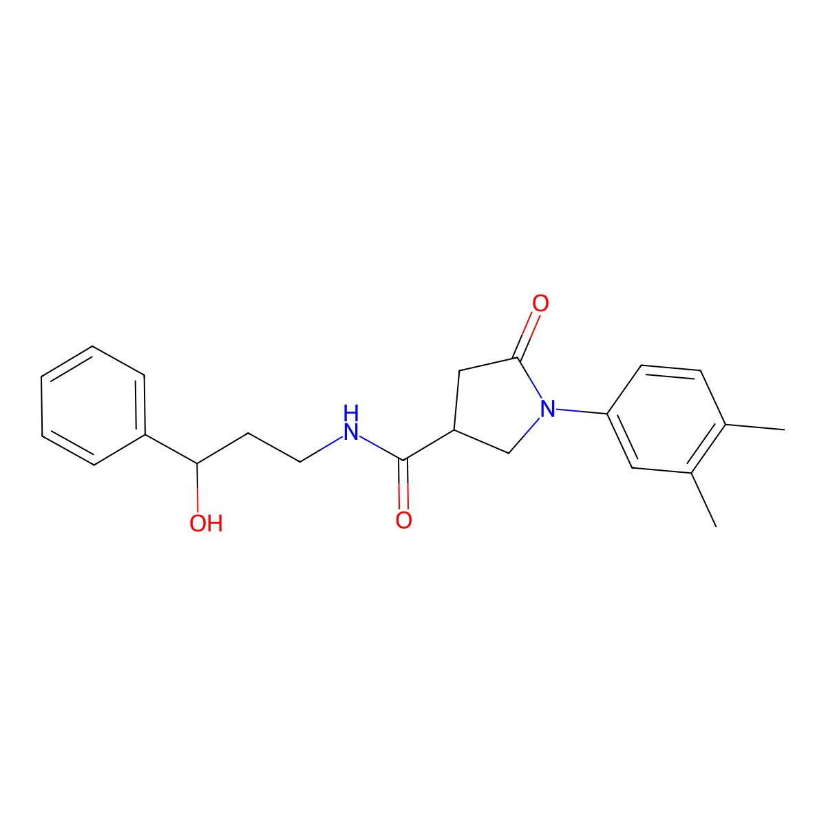 1-(3,4-dimethylphenyl)-N-(3-hydroxy-3-phenylpropyl)-5-oxopyrrolidine-3-carboxamide molecular structure, CAS 1396805-57-4