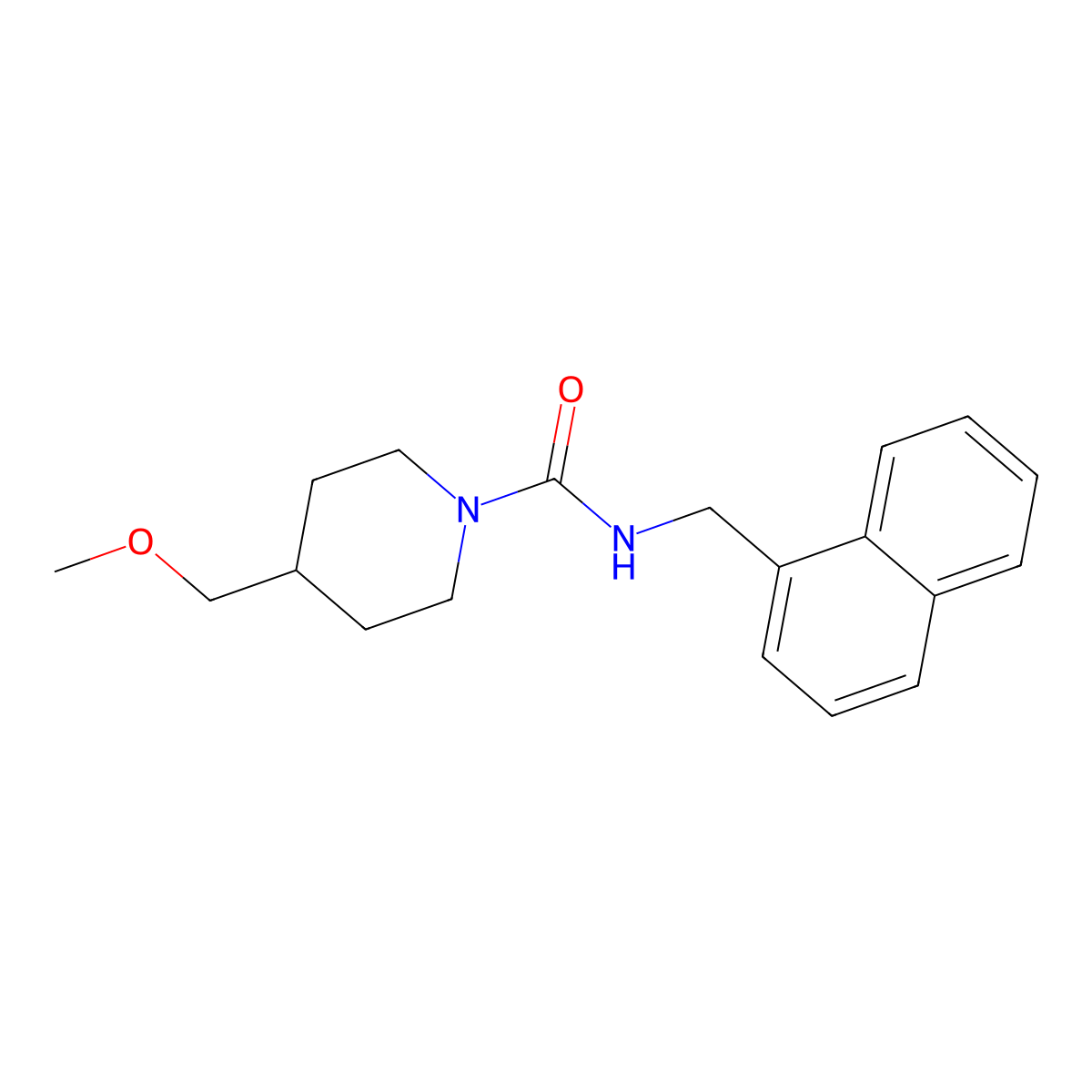 4-(methoxymethyl)-N-(naphthalen-1-ylmethyl)piperidine-1-carboxamide molecular structure, CAS 1396805-69-8