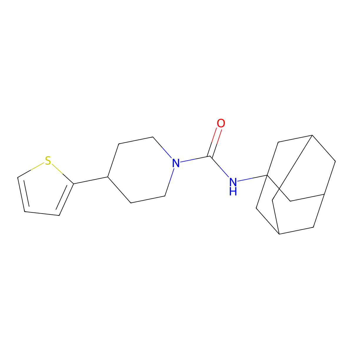 N-(adamantan-1-yl)-4-(thiophen-2-yl)piperidine-1-carboxamide molecular structure, CAS 1396805-72-3