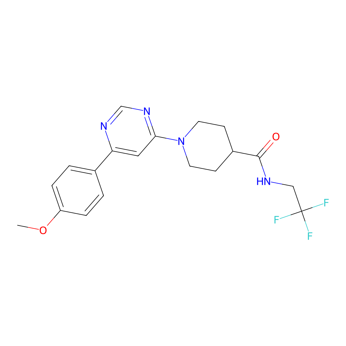 1-[6-(4-methoxyphenyl)pyrimidin-4-yl]-N-(2,2,2-trifluoroethyl)piperidine-4-carboxamide molecular structure, CAS 1396805-75-6