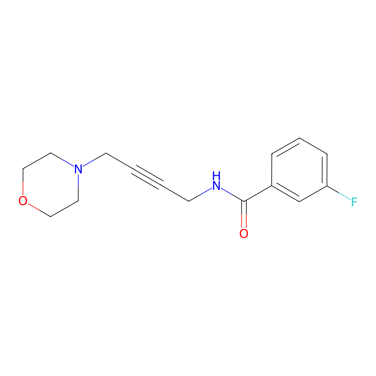 3-fluoro-N-(4-morpholinobut-2-yn-1-yl)benzamide molecular structure, CAS 1396805-78-9