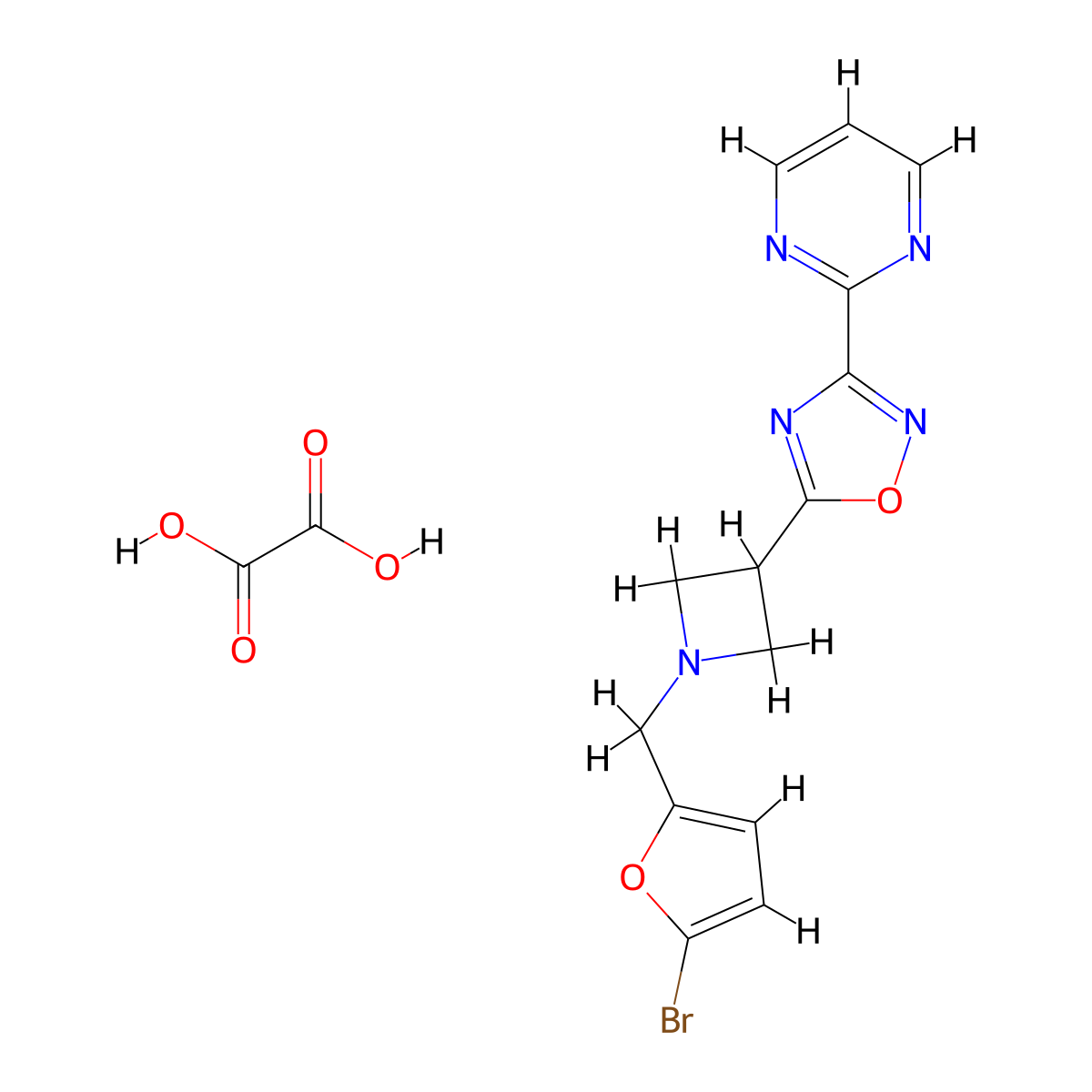 5-(1-((5-Bromofuran-2-yl)methyl)azetidin-3-yl)-3-(pyrimidin-2-yl)-1,2,4-oxadiazole oxalate molecular structure, CAS 1396805-79-0