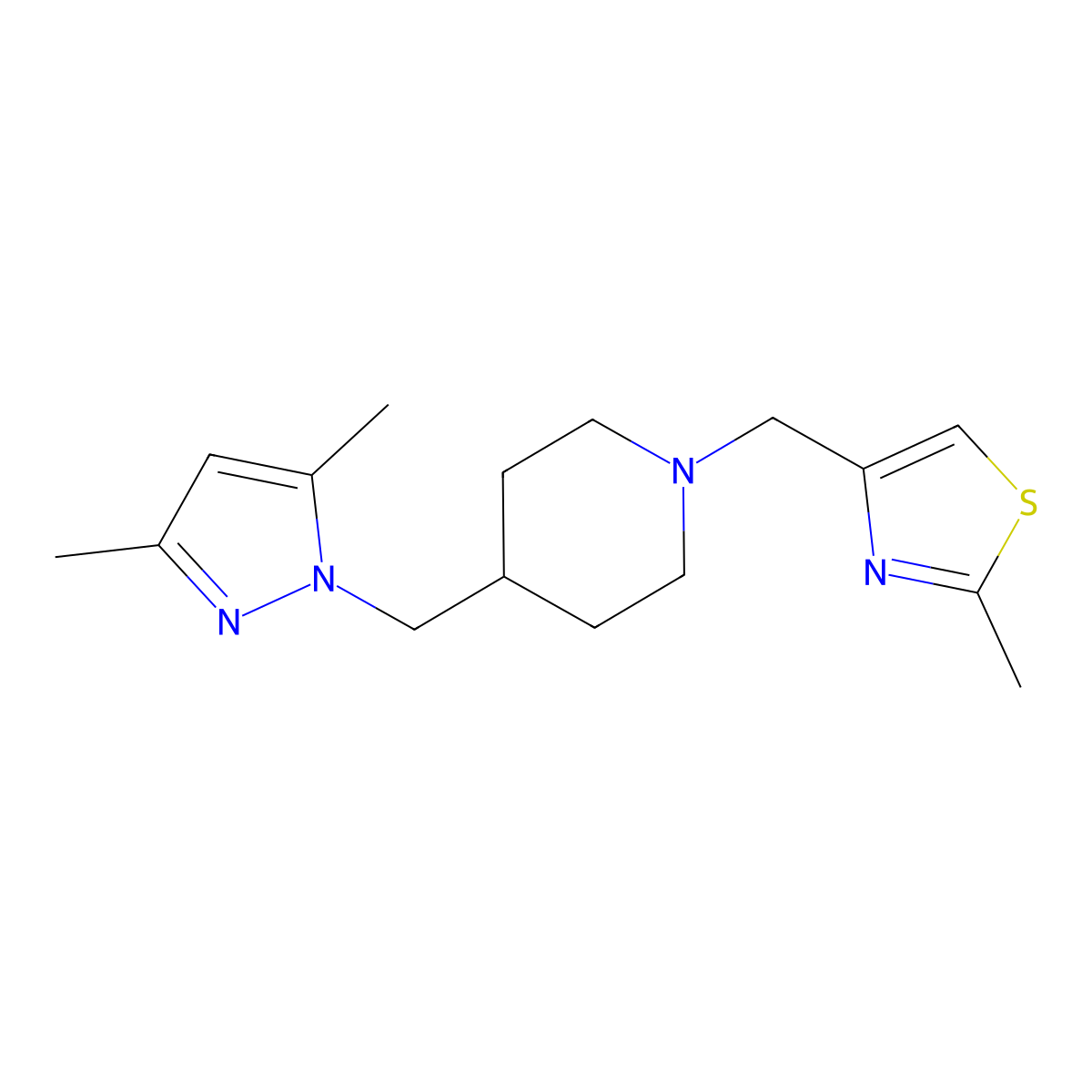 4-[(3,5-dimethyl-1H-pyrazol-1-yl)methyl]-1-[(2-methyl-1,3-thiazol-4-yl)methyl]piperidine molecular structure, CAS 1396805-80-3