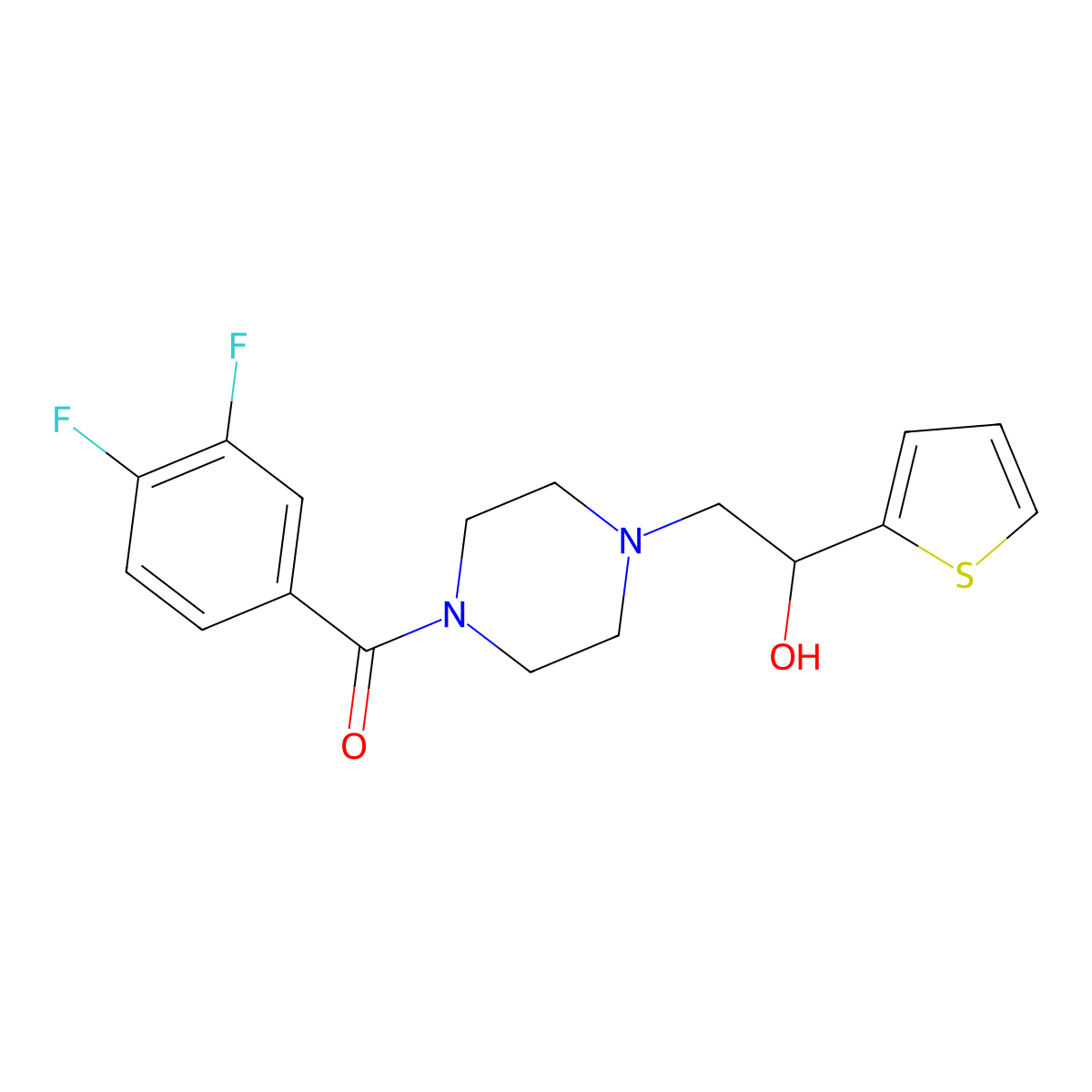 (3,4-Difluorophenyl)(4-(2-hydroxy-2-(thiophen-2-yl)ethyl)piperazin-1-yl)methanone molecular structure, CAS 1396805-84-7