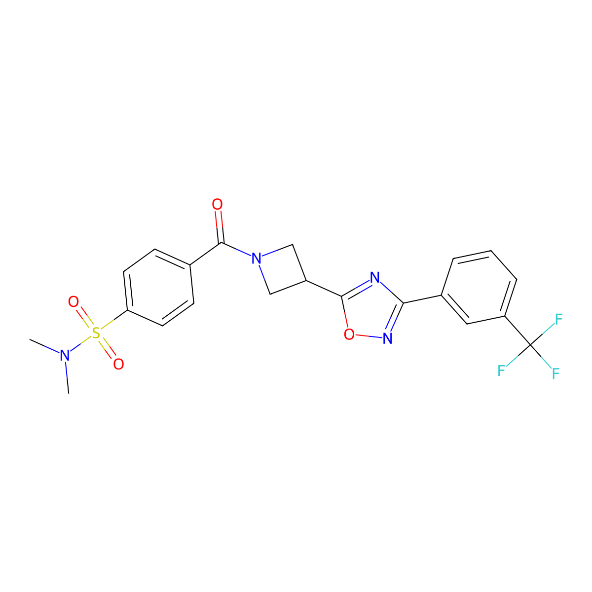 N,N-dimethyl-4-(3-(3-(3-(trifluoromethyl)phenyl)-1,2,4-oxadiazol-5-yl)azetidine-1-carbonyl)benzenesulfonamide molecular structure, CAS 1396805-89-2