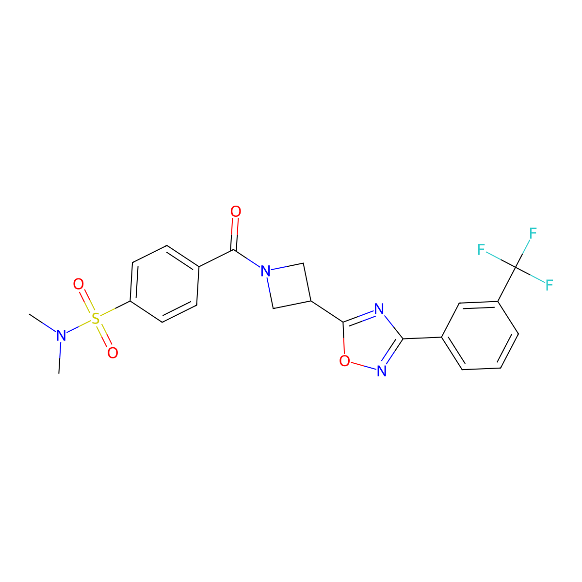 N,N-dimethyl-4-(3-(3-(3-(trifluoromethyl)phenyl)-1,2,4-oxadiazol-5-yl)azetidine-1-carbonyl)benzenesulfonamide molecular structure, CAS 1396805-89-2