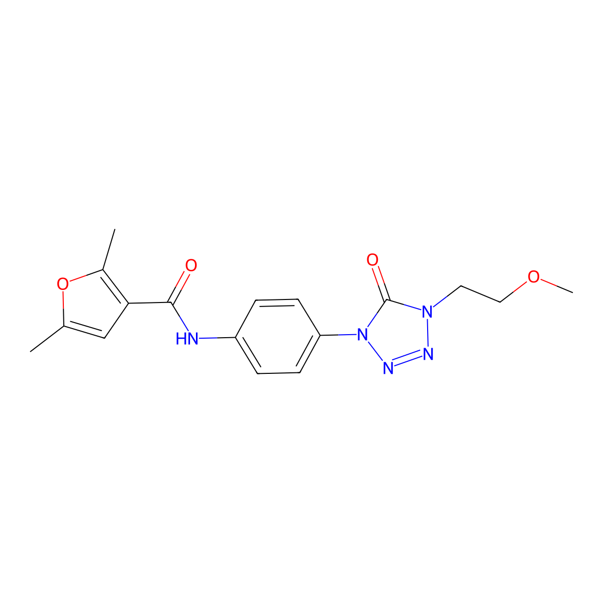 N-(4-(4-(2-methoxyethyl)-5-oxo-4,5-dihydro-1H-tetrazol-1-yl)phenyl)-2,5-dimethylfuran-3-carboxamide molecular structure, CAS 1396805-90-5