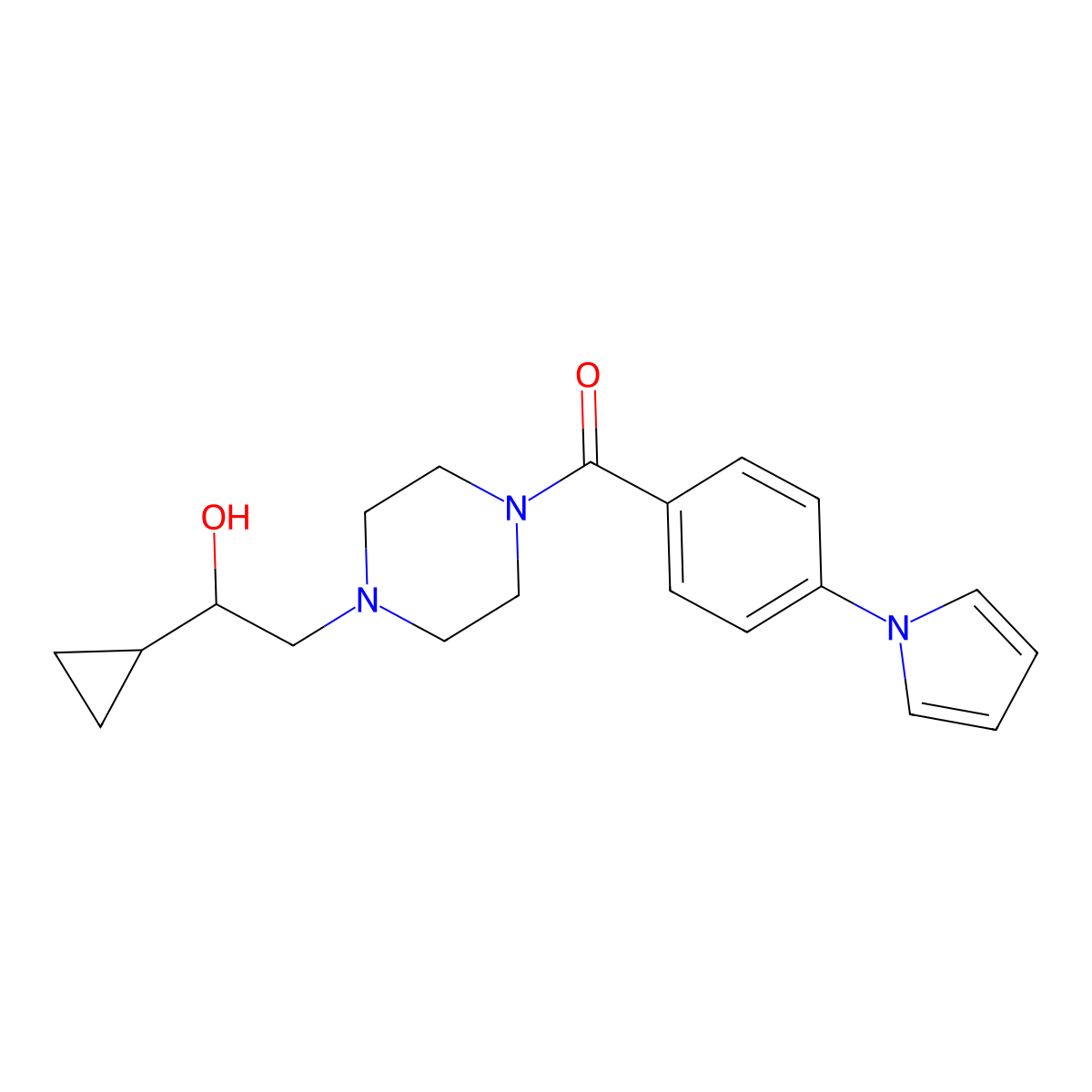 (4-(1H-pyrrol-1-yl)phenyl)(4-(2-cyclopropyl-2-hydroxyethyl)piperazin-1-yl)methanone molecular structure, CAS 1396805-94-9