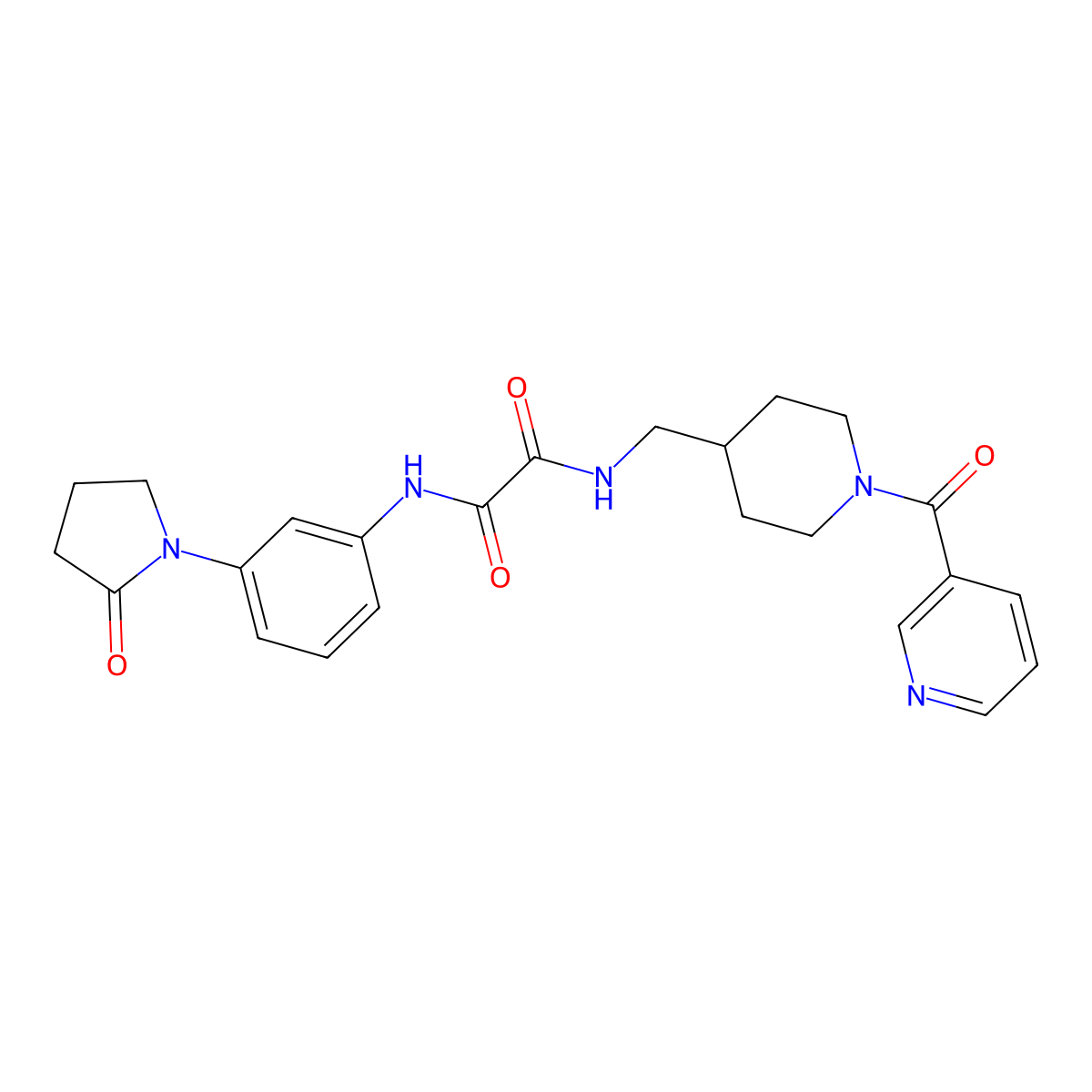 N1-((1-nicotinoylpiperidin-4-yl)methyl)-N2-(3-(2-oxopyrrolidin-1-yl)phenyl)oxalamide molecular structure, CAS 1396805-98-3