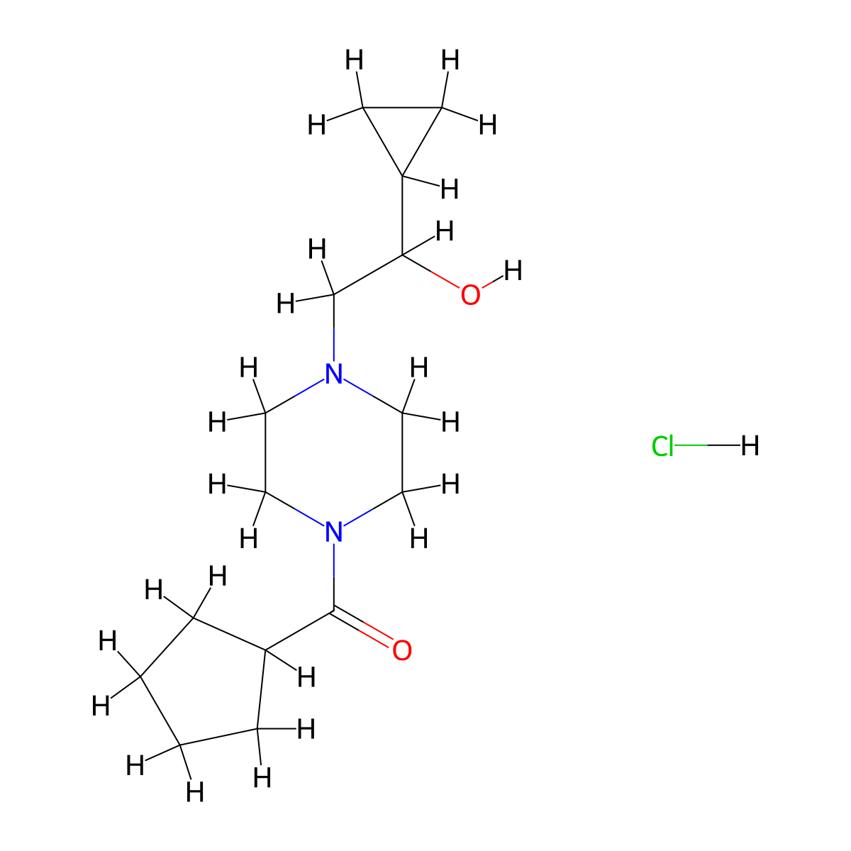 Cyclopentyl(4-(2-cyclopropyl-2-hydroxyethyl)piperazin-1-yl)methanone hydrochloride molecular structure, CAS 1396806-03-3
