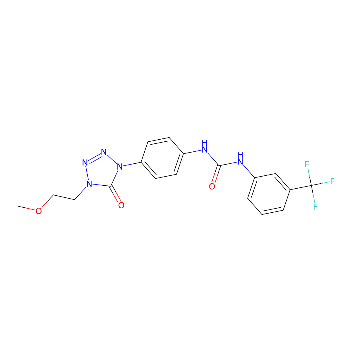 3-{4-[4-(2-methoxyethyl)-5-oxo-4,5-dihydro-1H-1,2,3,4-tetrazol-1-yl]phenyl}-1-[3-(trifluoromethyl)phenyl]urea molecular structure, CAS 1396806-06-6