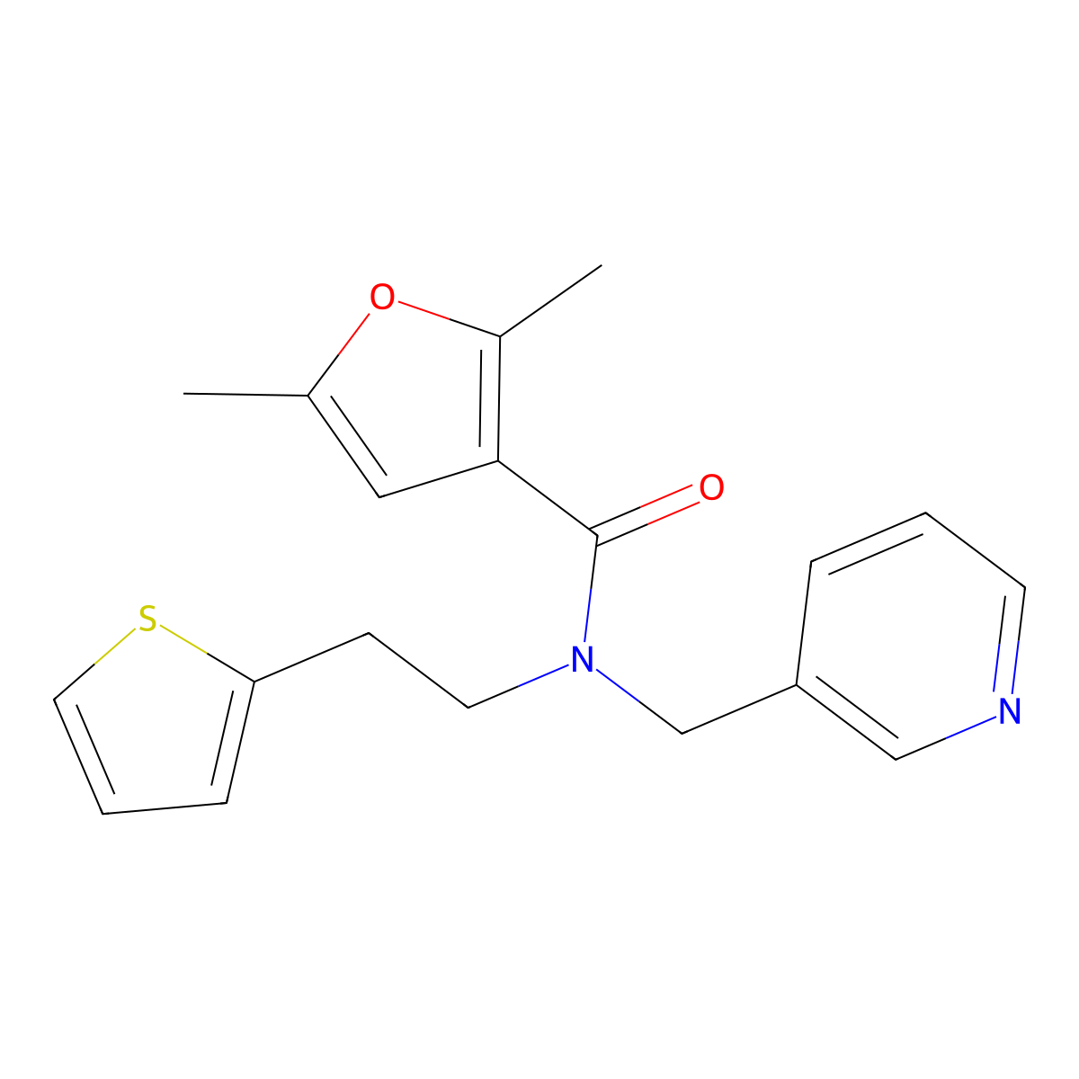2,5-dimethyl-N-(pyridin-3-ylmethyl)-N-(2-(thiophen-2-yl)ethyl)furan-3-carboxamide molecular structure, CAS 1396806-11-3