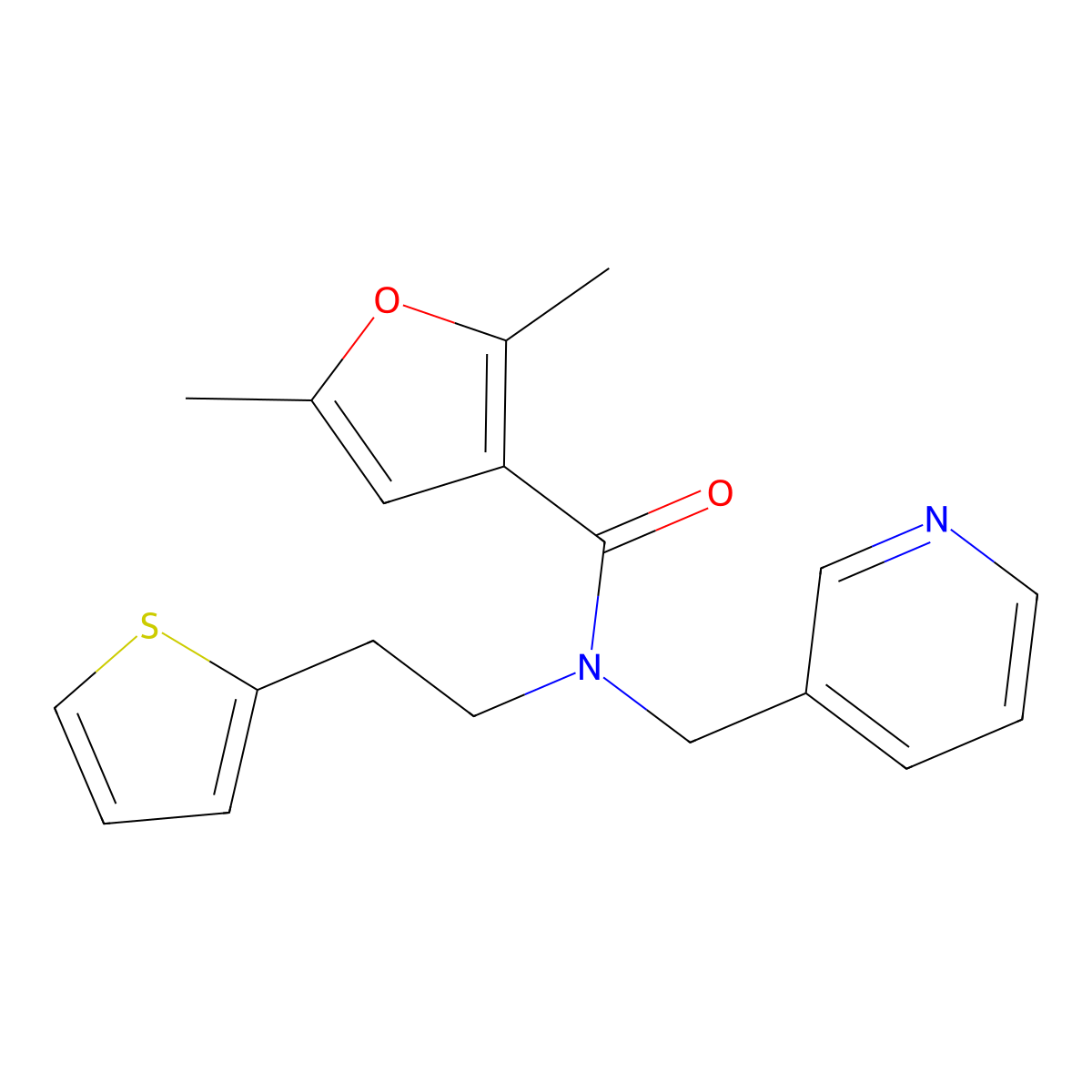 2,5-dimethyl-N-(pyridin-3-ylmethyl)-N-(2-(thiophen-2-yl)ethyl)furan-3-carboxamide molecular structure, CAS 1396806-11-3