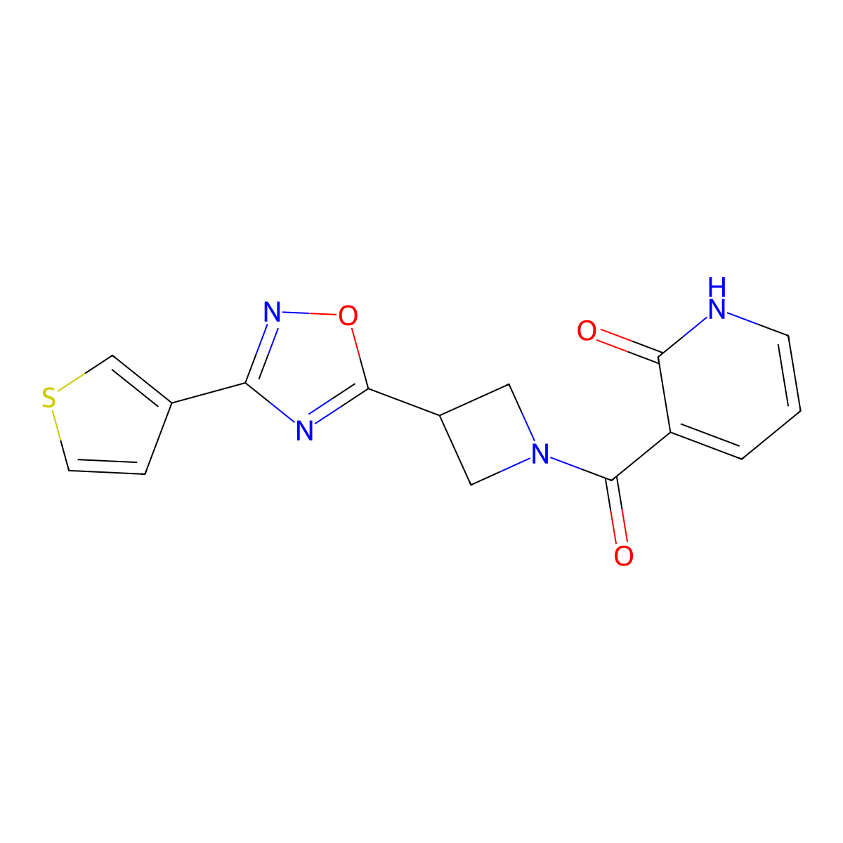 3-(3-(3-(thiophen-3-yl)-1,2,4-oxadiazol-5-yl)azetidine-1-carbonyl)pyridin-2(1H)-one molecular structure, CAS 1396806-15-7