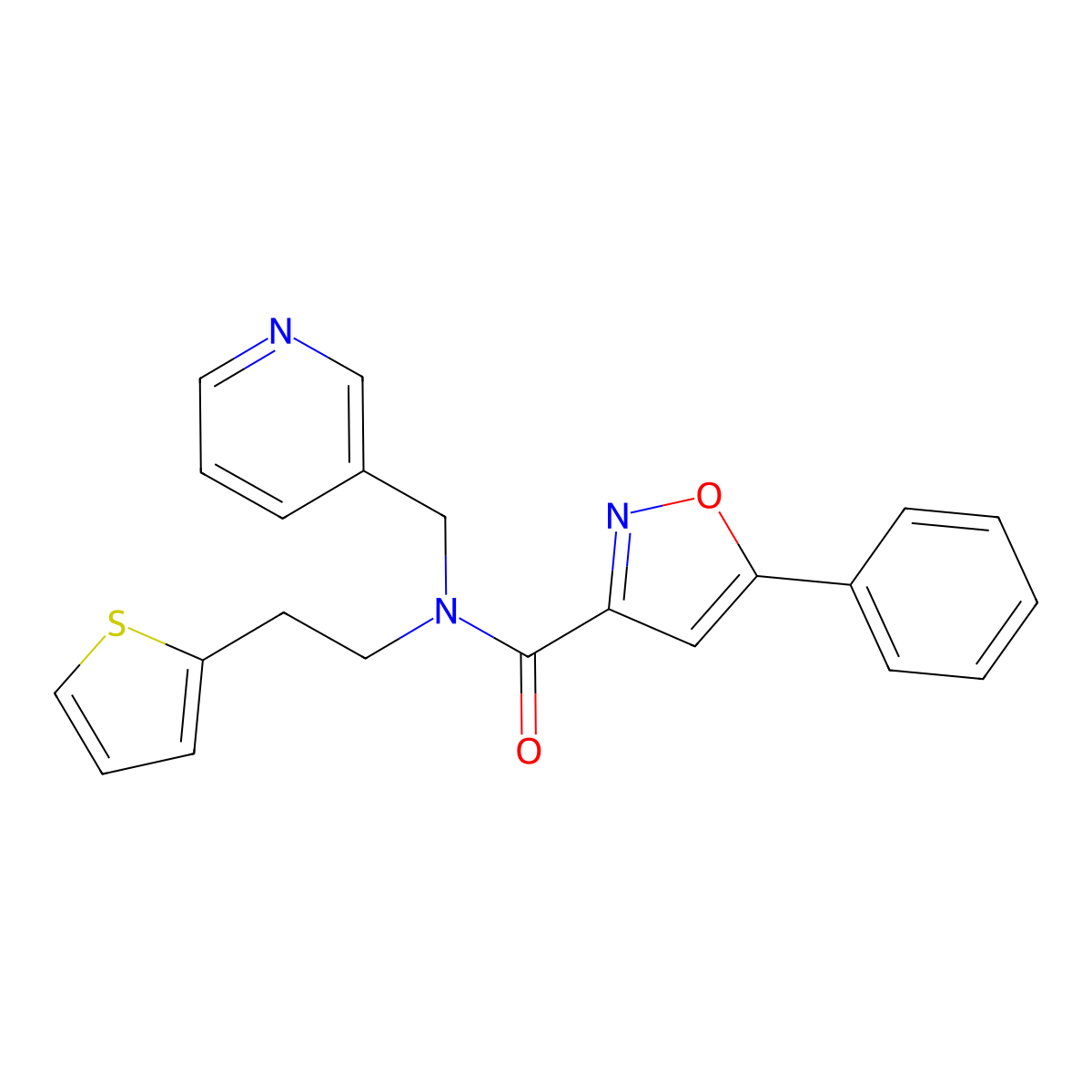 5-phenyl-N-(pyridin-3-ylmethyl)-N-(2-(thiophen-2-yl)ethyl)isoxazole-3-carboxamide molecular structure, CAS 1396806-21-5