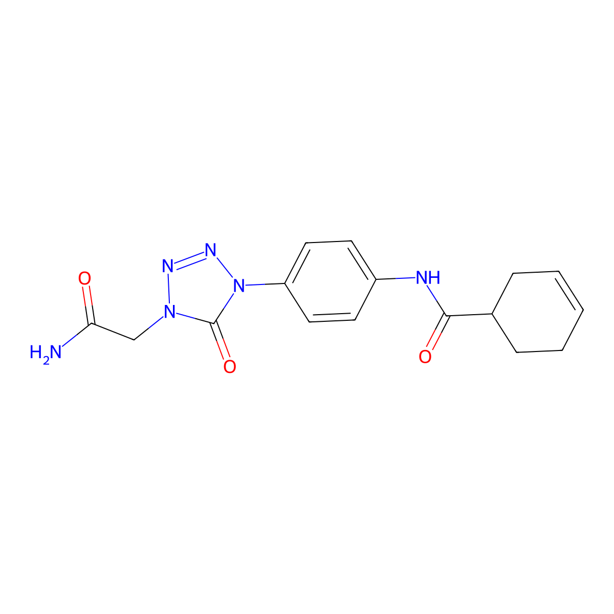 N-(4-(4-(2-amino-2-oxoethyl)-5-oxo-4,5-dihydro-1H-tetrazol-1-yl)phenyl)cyclohex-3-enecarboxamide molecular structure, CAS 1396806-25-9