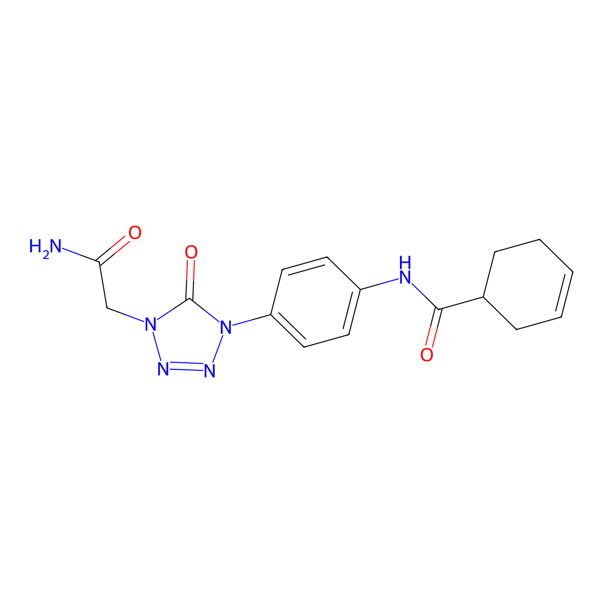 N-(4-(4-(2-amino-2-oxoethyl)-5-oxo-4,5-dihydro-1H-tetrazol-1-yl)phenyl)cyclohex-3-enecarboxamide molecular structure, CAS 1396806-25-9