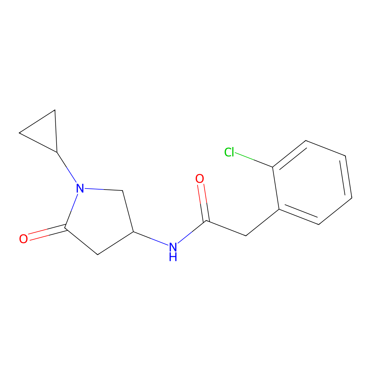 2-(2-chlorophenyl)-N-(1-cyclopropyl-5-oxopyrrolidin-3-yl)acetamide molecular structure, CAS 1396806-26-0