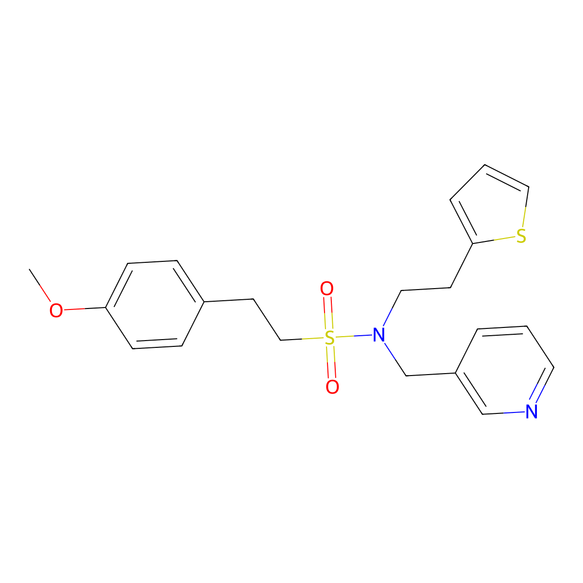 2-(4-methoxyphenyl)-N-(pyridin-3-ylmethyl)-N-(2-(thiophen-2-yl)ethyl)ethanesulfonamide molecular structure, CAS 1396806-28-2