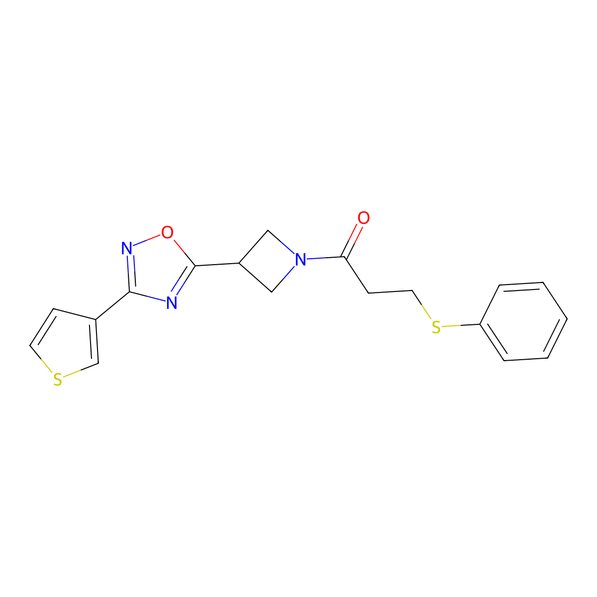 3-(Phenylthio)-1-(3-(3-(thiophen-3-yl)-1,2,4-oxadiazol-5-yl)azetidin-1-yl)propan-1-one molecular structure, CAS 1396806-29-3