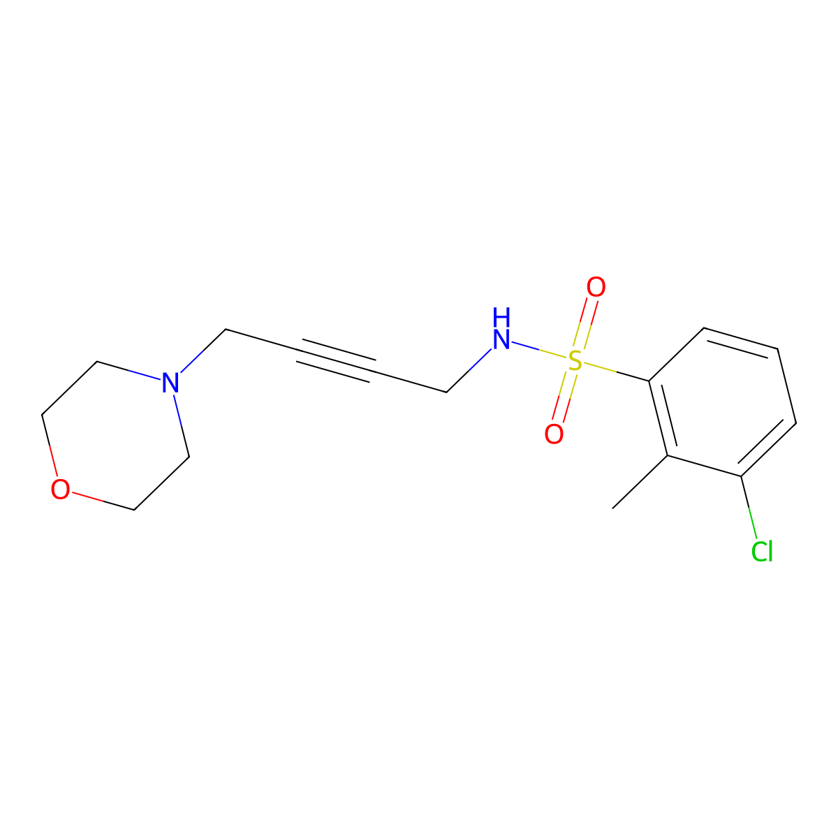 3-chloro-2-methyl-N-(4-morpholinobut-2-yn-1-yl)benzenesulfonamide molecular structure, CAS 1396806-33-9