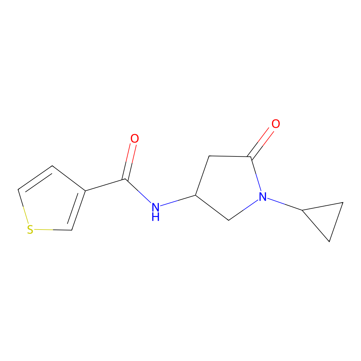 N-(1-cyclopropyl-5-oxopyrrolidin-3-yl)thiophene-3-carboxamide molecular structure, CAS 1396806-34-0