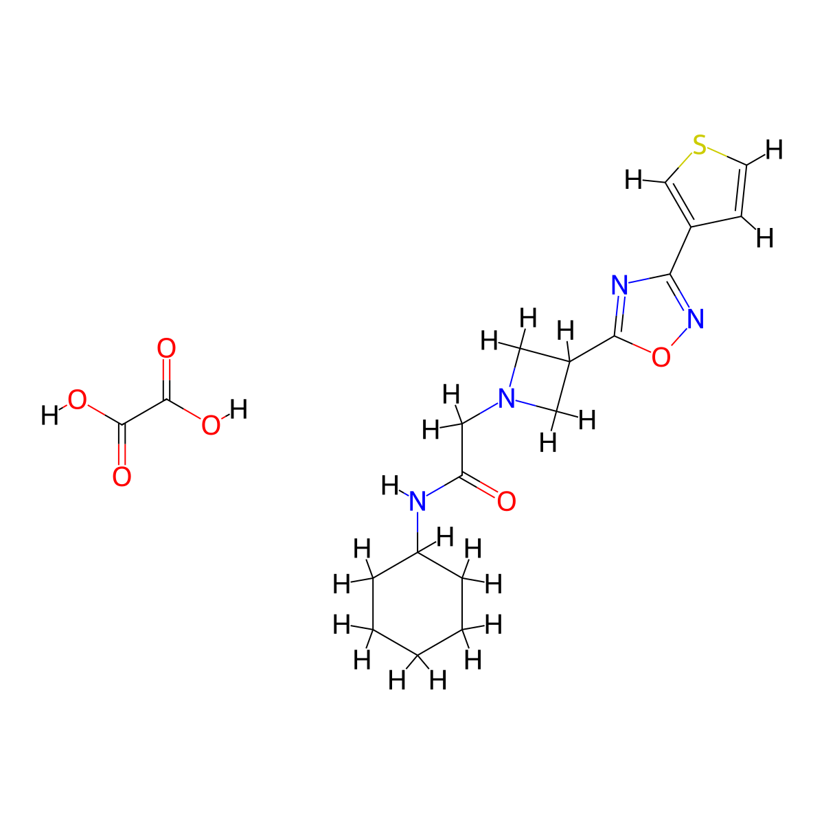N-cyclohexyl-2-(3-(3-(thiophen-3-yl)-1,2,4-oxadiazol-5-yl)azetidin-1-yl)acetamide oxalate molecular structure, CAS 1396806-40-8