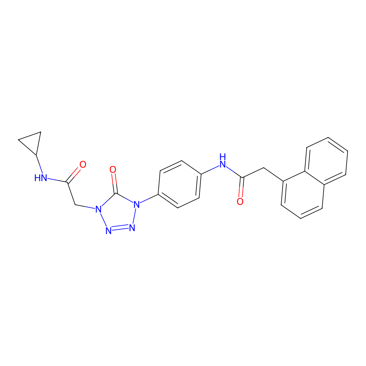 N-cyclopropyl-2-(4-(4-(2-(naphthalen-1-yl)acetamido)phenyl)-5-oxo-4,5-dihydro-1H-tetrazol-1-yl)acetamide molecular structure, CAS 1396806-48-6