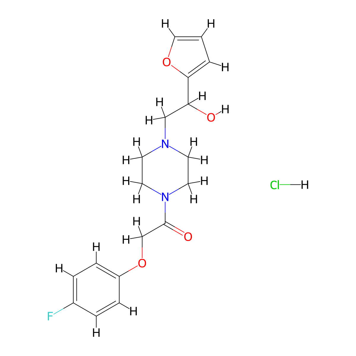 2-(4-Fluorophenoxy)-1-(4-(2-(furan-2-yl)-2-hydroxyethyl)piperazin-1-yl)ethanone hydrochloride molecular structure, CAS 1396806-53-3